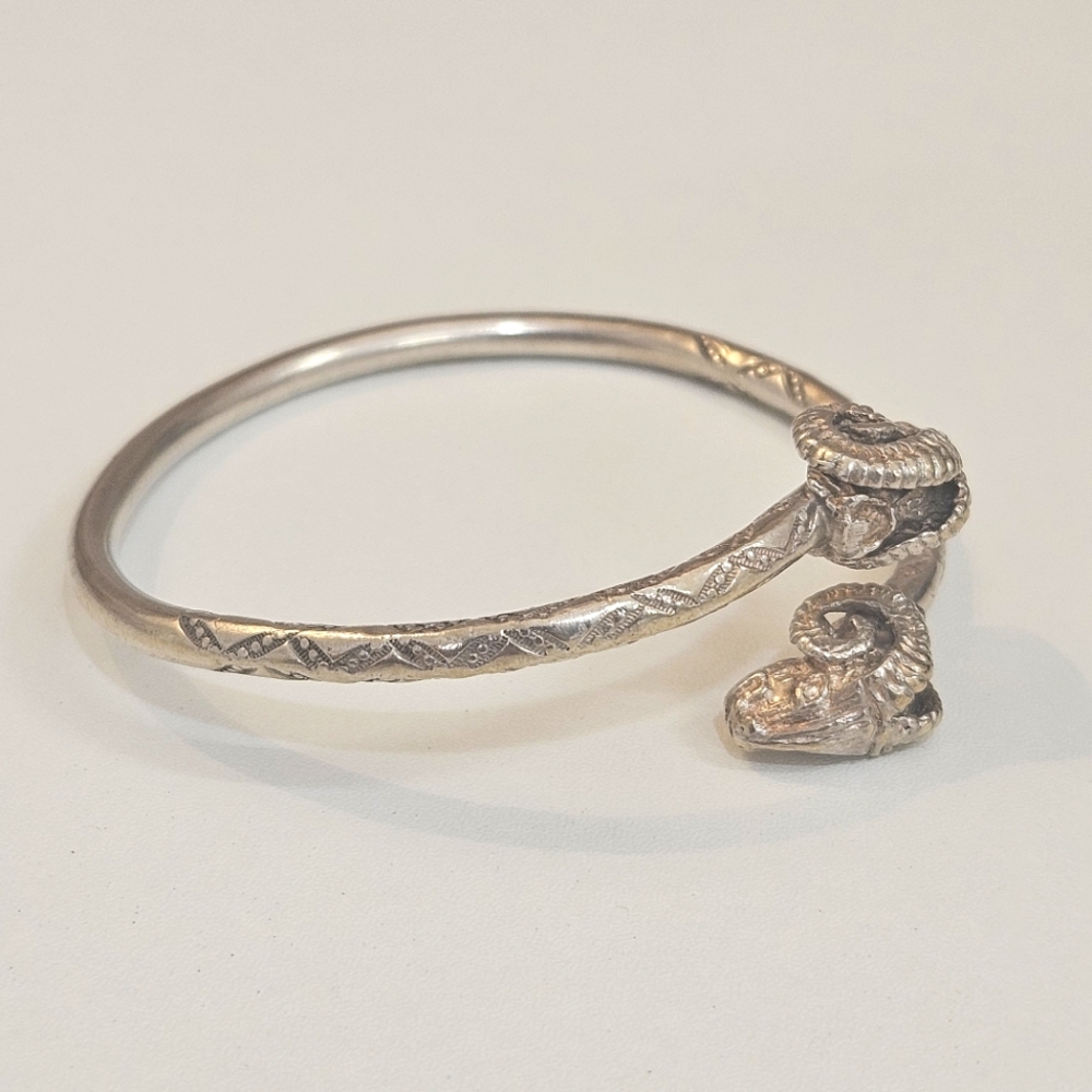 Sterling Silver Ram Head Solid Bypass Cuff Bangle… - image 6